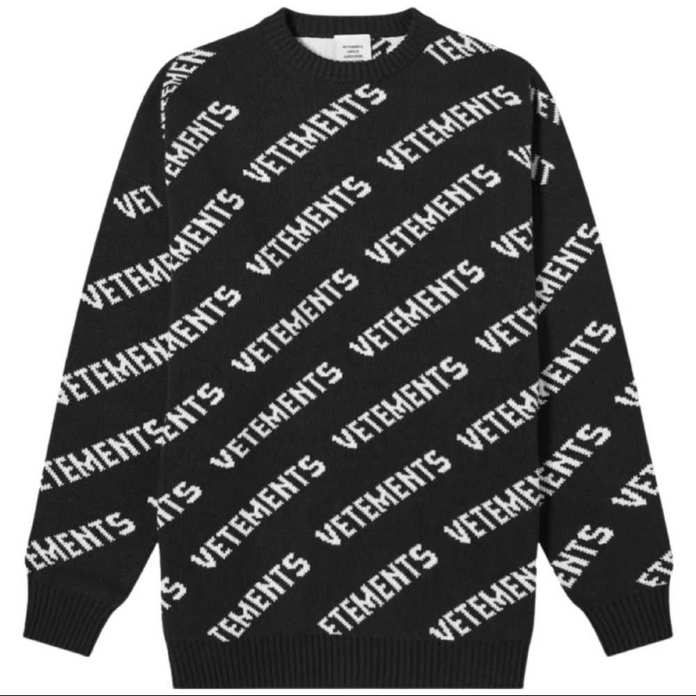 BNWT VETEMENTS ALLOVER LOGO CASHMERE-BLEND SWEATER